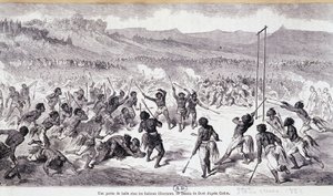 Een balspel bij de Choctaw Indianen - gravure door Gustave Doré