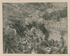 Een drukke door paarden getrokken koets door Gustave Dore
