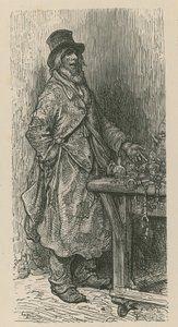 Een man verkoopt zijn waren vanaf een marktkraam door Gustave Dore