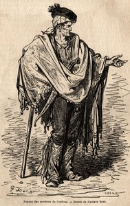 Een boer uit de regio Cordoba. Schets naar het leven genomen door Gustave Doré (1832-1883). Gravure ter illustratie van de reis in Spanje, in 1862 door Charles Davillier en Gustave Doré, in 