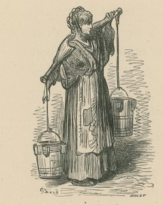 Een vrouw die twee emmers draagt door Gustave Dore