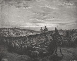 Abraham op Weg naar het Land van Kanaän, Genesis 13:1-4, illustratie uit Dore