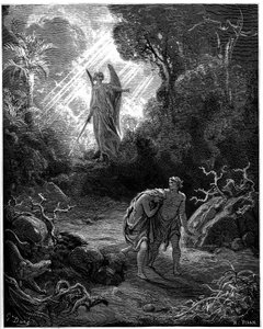 Adam en Eva worden uit het paradijs verdreven - Illustratie door Gustave Doré voor de Bijbel door Gustave Dore