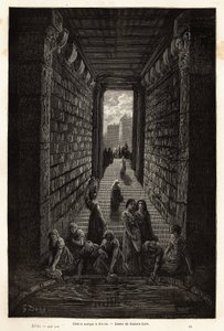 Een antieke waterbak, nog steeds in gebruik, in Merida. Gravure ter illustratie van de reis naar Spanje door Gustave Dore (1832-1883) illustrator en Baron Ch. Davillier reactor, in 1862, gepubliceerd in 