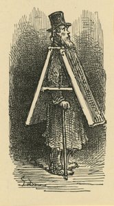 Een illustratie die een sandwichman afbeeldt door Gustave Dore