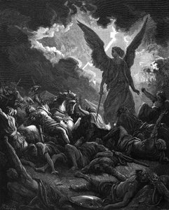 Aartsengel Gabriël, instrument van God, slaat het kamp van Sanherib en de Assyriërs