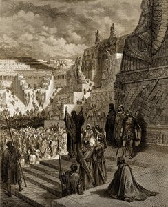 Artaxerxes verleent vrijheid aan de Joden - Bijbel door Gustave Dore