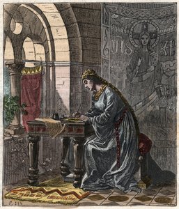 Bertrade van Montfort (1070-1117) Koningin van Frankrijk (vrouw van Filips I Koning van Frankrijk) in Fontevrault - Gravure door Gustave Doré uit de 19e eeuw in 