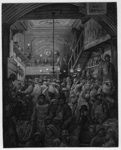 Billingsgate - Verkoop van vis op de veiling. Illustratie voor Londen door Louis Enault geïllustreerd door Gustave Dore door Gustave Dore