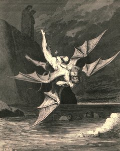 Maar de andere bleek een havik te zijn...en in het kokende meer vielen beiden, c1890 door Gustave Dore