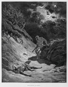 Kaïn doodt zijn broer Abel, Illustratie uit de Dore Bijbel door Gustave Dore
