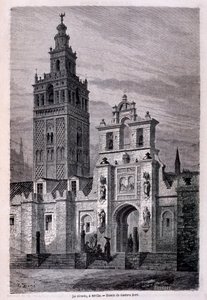 Kerk van de Giralda in Sevilla door Dore, Tour du Monde 2e semester 1866 door Gustave Dore