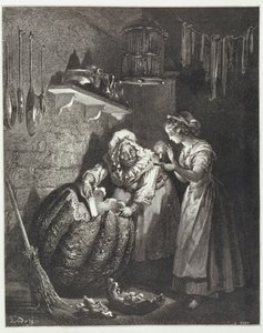 Assepoesters peettante en de pompoen, gegraveerd door Heliodore Joseph Pisan, ca. 1868 door Gustave Dore