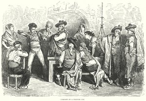 Gezelschap in een Spaanse herberg (gravure) door Gustave Dore