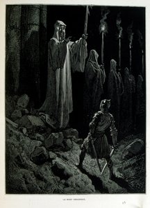 Croque-Mitaine; illustratie uit 1863, door Gustave Doré (1832-1883); Franse kunstenaar, graveur, illustrator. Croque-Mitaine (De boeman) een kwaadaardig personage gepresenteerd aan kinderen om hen bang te maken en zo wijzer te maken. door Gustave Dore