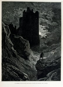 Croque-Mitaine; illustratie uit 1863, door Gustave Doré (1832-1883); Franse kunstenaar, graveur, illustrator. Croque-Mitaine (De boeman) een kwaadaardig personage gepresenteerd aan kinderen om hen bang te maken en zo wijzer te maken.