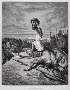 David doodt Goliath, Illustratie uit de Dore Bijbel door Gustave Dore