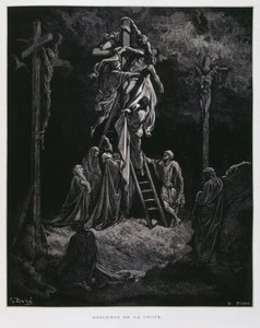 Afdaling van het kruis, de afzetting van Christus, Illustratie uit de Dore Bijbel