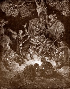 Don Quichot en Sancho Panza met de geitenhoeders (gravure door Gustave Doré voor 