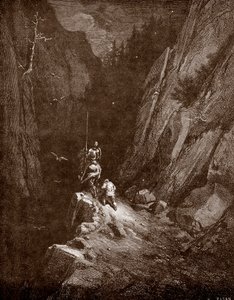Don Quichot en Sancho Panza in het hart van de Sierra Morena Gravure door Gustave Doré voor 