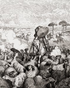 Don Quichot vecht tegen de kudde schapen
