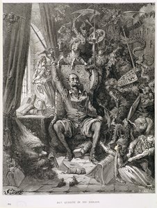 Don Quichot in zijn Bibliotheek, gegraveerd door Heliodore Joseph Pisan (1822-90) c.1868 door Gustave Dore