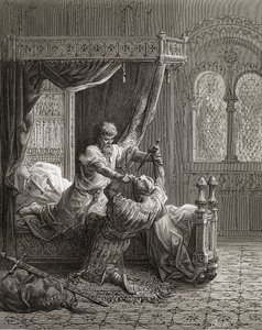 Edward I (1239-1307) van Engeland doodt zijn potentiële moordenaar in juni 1272, illustratie uit 