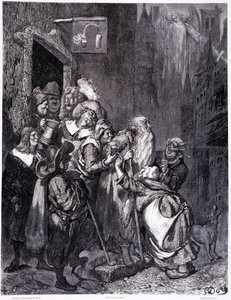 Betreed deze herberg, plaat IV - Illustratie door Gustave Doré, voor La légende du Juif errant door Pierre Dupont, editie Librairie du magasin pittoresque, Parijs 1862