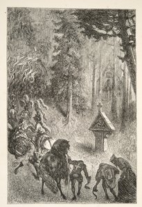 Guenever begeleiden van Cameliard, uit Verhalen van de Dagen van Koning Arthur door Charles Henry Hanson, pub.1898 door Gustave Dore