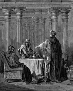 Esther voor haar echtgenoot Koning Ahasveros Xerxes I van Perzië door Gustave Dore