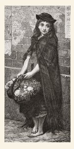 Bloemenmeisje naar een werk van Gustave Dore. Uit Leven en Herinneringen van Gustave Dore, gepubliceerd 1885.