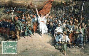 Franse republiek leidt Franse mensen om te vechten tegen Pruisen, tekening door Gustave Dore (1870), Ansichtkaart