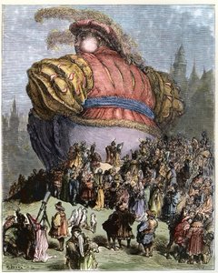 Gargantua bezoekt Parijs - De mensen van Parijs verwonderen zich over Gargantua - illustratie uit 