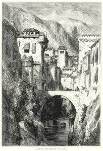 Granada - De oevers van de Darro (gravure) door Gustave Dore
