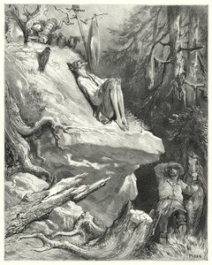 Don Quichot van Gustave Doré: "Ach!" antwoordde Sancho, "Ik vond hem in zijn hemd, mager, bleek en bijna uitgehongerd, zuchtend om zijn Dame Dulcinea" door Gustave Dore