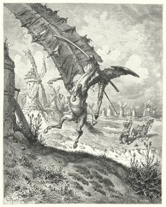 Don Quichot van Gustave Doré: "Het zeil wierp zowel ridder als paard weg"