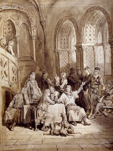 Illustratie voor de serie gedichten, Idylls of the King door Albert Tennyson, gravure door Gustave Doré door Gustave Dore