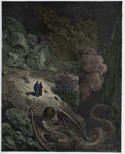 Inferno, Canto 17: Geryon, symbool van bedrog, illustratie uit "De Goddelijke Komedie" door Dante Alighieri, 1885 door Gustave Dore