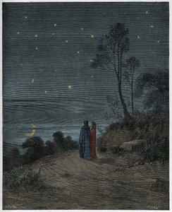 Inferno, Canto 2: De donker wordende lucht van de eerste nacht, illustratie uit "De Goddelijke Komedie" door Dante Alighieri, 1885