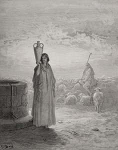 Jacob die de kudde van Laban hoedt, illustratie uit Dore