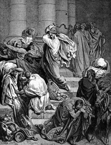 Jezus Christus verjaagt de kooplieden uit de tempel. Illustratie van Gustave Doré door Gustave Dore
