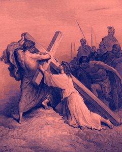 Jezus valt onder het kruis - Bijbel door Gustave Dore