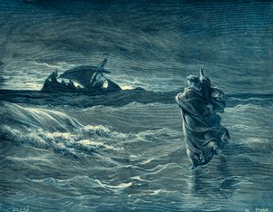 Jezus loopt op de zee - Bijbel door Gustave Dore