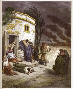 Job hoort van zijn ondergang - gravure in De geïllustreerde Bijbel door Gustave Dore - Gravure uit De Dore Bijbel