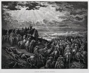 Jozua laat de zon stilstaan, Illustratie uit de Dore Bijbel door Gustave Dore