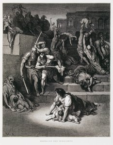 Koning Herodes beveelt de kindermoord, Illustratie uit de Dore Bijbel door Gustave Dore