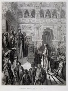 Koning Salomo ontvangt de koningin van Sheba, Illustratie uit de Dore Bijbel