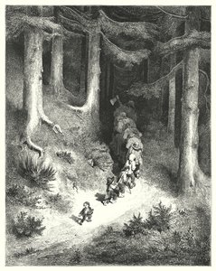 Le Petit Poucet; Klein Duimpje (gravure) door Gustave Dore