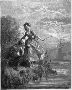 De vissen en de herder die fluit speelt - uit "Fabels" van Jean de La Fontaine door Gustave Dore