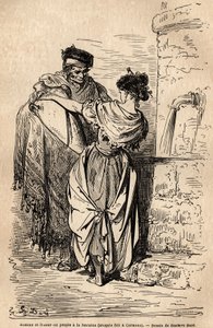 Man en vrouw van het volk bij de fontein in Carmona door Gustave Dore